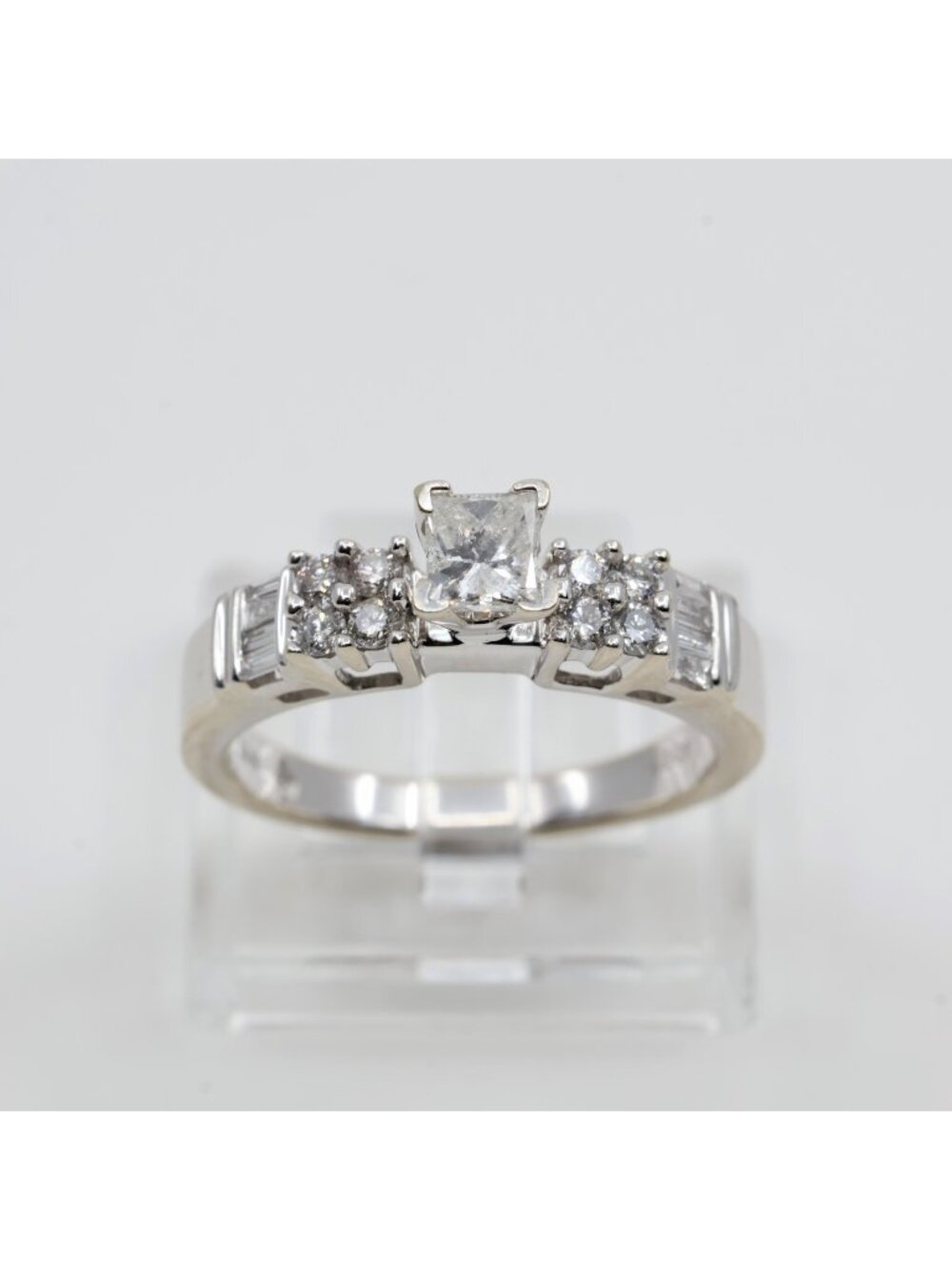 Unique 14K Karat Solid White Gold Princess Cut Diamond Engagement Ring Size 7.50